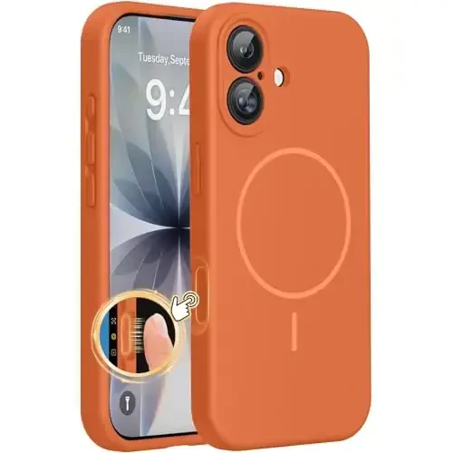 Miracase Magnetic for iPhone 17 Case, Compatible with MagSafe, Integrated Silicone Camera Control Cover, 3.0mm Thicken Shockproof Drop Protection Phone Case for 17,Orange - 1