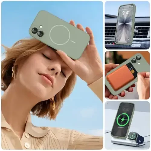Miracase Magnetic for iPhone 17 Case, Compatible with MagSafe, Integrated Silicone Camera Control Cover, 3.0mm Thicken Shockproof Drop Protection Phone Case for 17,Patina Green - 6