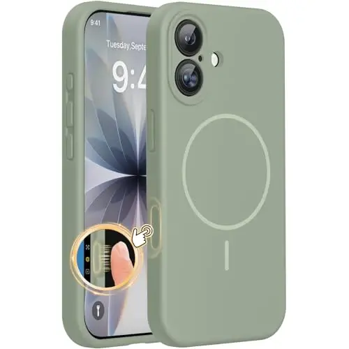 Miracase Magnetic for iPhone 17 Case, Compatible with MagSafe, Integrated Silicone Camera Control Cover, 3.0mm Thicken Shockproof Drop Protection Phone Case for 17,Patina Green - MIRACASE