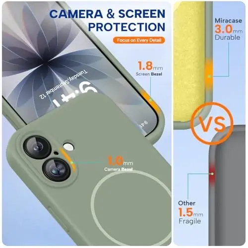 Miracase Magnetic for iPhone 17 Case, Compatible with MagSafe, Integrated Silicone Camera Control Cover, 3.0mm Thicken Shockproof Drop Protection Phone Case for 17,Patina Green - 3