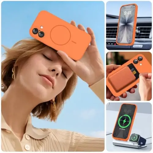 Miracase Magnetic for iPhone 17 Case, Compatible with MagSafe, Integrated Silicone Camera Control Cover, 3.0mm Thicken Shockproof Drop Protection Phone Case for 17,Sunset Orange - 6