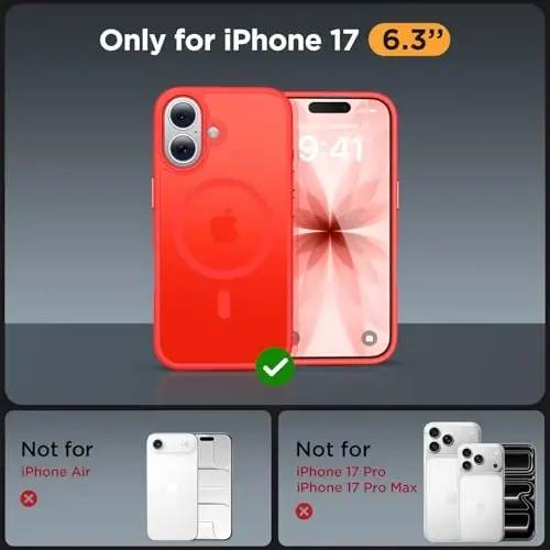 Miracase Magnetic for iPhone 17 Case (Compatible with MagSafe) with Screen Protector Military-Grade Protection, Anti-Fingerprint Translucent Matte Phone Cover for iPhone 17 6.3 inch, Red - 2
