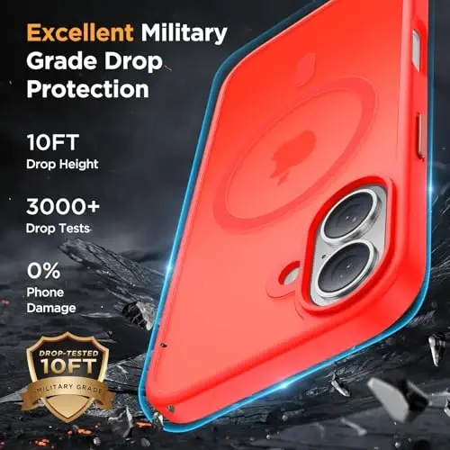 Miracase Magnetic for iPhone 17 Case (Compatible with MagSafe) with Screen Protector Military-Grade Protection, Anti-Fingerprint Translucent Matte Phone Cover for iPhone 17 6.3 inch, Red - 4