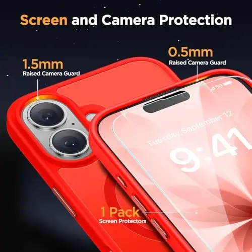 Miracase Magnetic for iPhone 17 Case (Compatible with MagSafe) with Screen Protector Military-Grade Protection, Anti-Fingerprint Translucent Matte Phone Cover for iPhone 17 6.3 inch, Red - 5