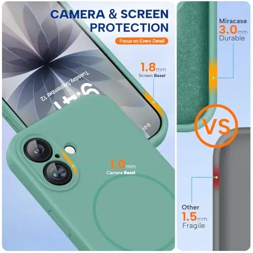 Miracase Magnetic for iPhone 17 Case, MagSafe bilan mos, Integral silikon kamera boshqaruv qopqog'i, 3.0mm qalinlikdagi zarbga chidamli tushishdan himoya telefon qutisi 17, Midnight Green uchun - MIRACASE (1)