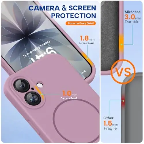 Miracase Magnetic for iPhone 17 Case, MagSafe bilan mos, Integral silikon kamera boshqaruv qopqog'i, 3.0mm qalinlikdagi zarbga chidamli tushishdan himoya telefon qutisi 17, Qora smorodina uchun - 2