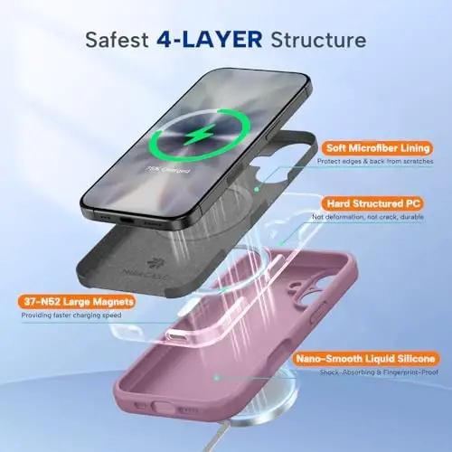 Miracase Magnetic for iPhone 17 Case, MagSafe bilan mos, Integral silikon kamera boshqaruv qopqog'i, 3.0mm qalinlikdagi zarbga chidamli tushishdan himoya telefon qutisi 17, Qora smorodina uchun - 5