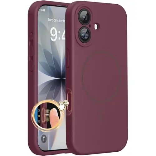 Miracase Magnetic for iPhone 17 Case, MagSafe bilan mos, Integral Silikon Kamera Nazorat Qopqog'i, 3.0mm Qalin Zarba o'tkazmaydigan Tomchi himoyasi 17 uchun, Vino Qizil 