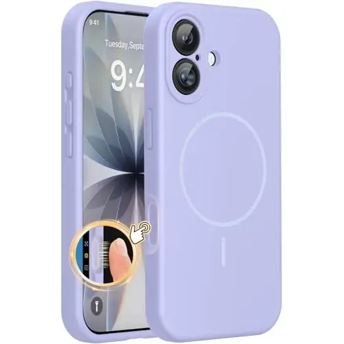 Miracase Magnetic for iPhone 17 Case, MagSafe bilan mos, Oʻrnatilgan Silikon Kamera Boshqaruv Qopqogʻi, 3.0mm Qalinlikdagi Zarba oʻtkazmaydigan Tushishdan Himoya Telefon Gʻilofi 17, Och Binafsha 