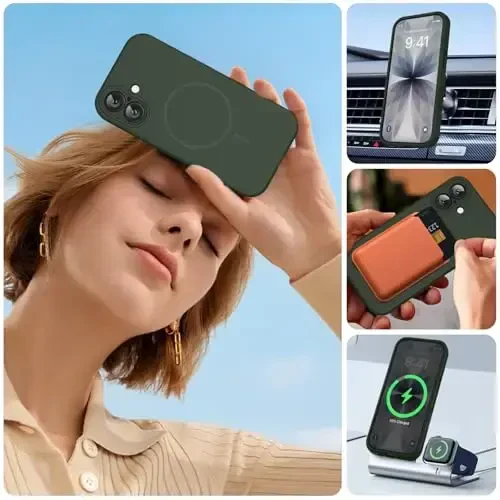 Miracase Magnetic for iPhone 17 Case, MagSafe bilan mos, Oʻrnatilgan Silikon Kamera Boshqaruv Qopqogʻi, 3.0mm Qalinlikdagi Zarba oʻtkazmaydigan Tushishdan Himoya Telefon Gʻilofi 17 uchun, Toʻq yashil - 6