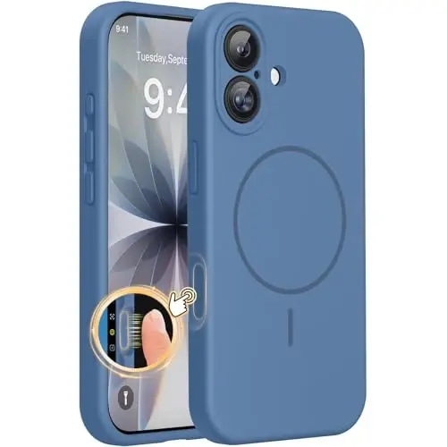 Miracase Magnetic for iPhone 17 Case, MagSafe bilan mos, O'rnatilgan silikon kamera boshqaruv qopqog'i, 3.0mm qalinlikdagi zarbga chidamli telefon qutisi 17 uchun, Shisha Moviy 