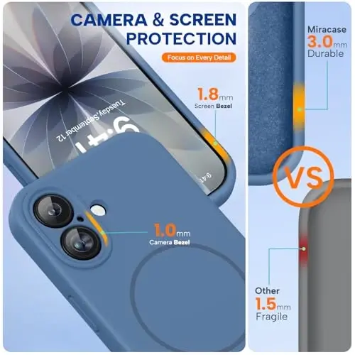 Miracase Magnetic for iPhone 17 Case, MagSafe bilan mos, O'rnatilgan silikon kamera boshqaruv qopqog'i, 3.0mm qalinlikdagi zarbga chidamli telefon qutisi 17 uchun, Shisha Moviy - MIRACASE (1)