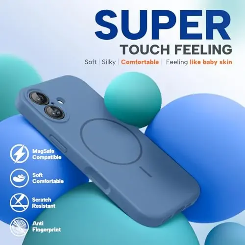 Miracase Magnetic for iPhone 17 Case, MagSafe bilan mos, O'rnatilgan silikon kamera boshqaruv qopqog'i, 3.0mm qalinlikdagi zarbga chidamli telefon qutisi 17 uchun, Shisha Moviy - 3