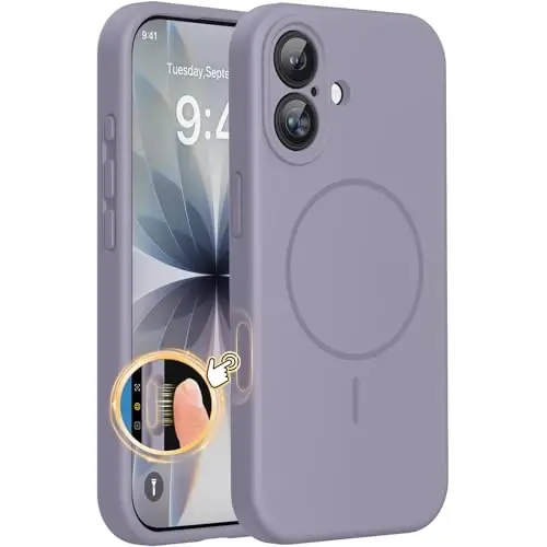 Miracase Magnetic for iPhone 17 Case, MagSafe bilan mos, Silikon Camera Control Cover integratsiyalashgan, 3.0mm qalinlikdagi zarbga chidamli telefon qutisi 17 uchun, Lavender Gray 