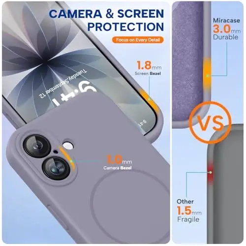 Miracase Magnetic for iPhone 17 Case, MagSafe bilan mos, Silikon Camera Control Cover integratsiyalashgan, 3.0mm qalinlikdagi zarbga chidamli telefon qutisi 17 uchun, Lavender Gray - 2