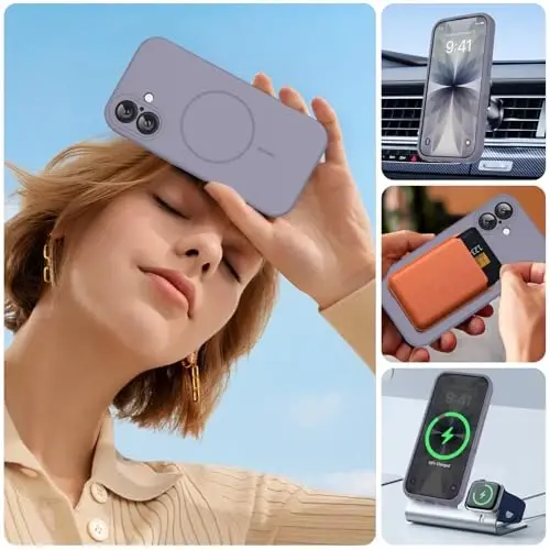 Miracase Magnetic for iPhone 17 Case, MagSafe bilan mos, Silikon Camera Control Cover integratsiyalashgan, 3.0mm qalinlikdagi zarbga chidamli telefon qutisi 17 uchun, Lavender Gray 