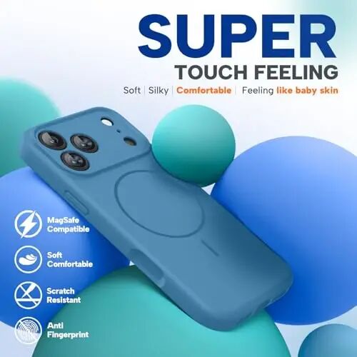 Miracase Magnetic for iPhone 17 Pro Case, Compatible with MagSafe, Integrated Silicone Camera Control Cover, 3.0mm Thicken Shockproof Drop Protection Phone Case for 17 Pro,Capri Blue - 1