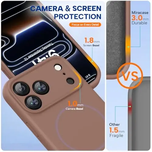 Miracase Magnetic for iPhone 17 Pro Case, Compatible with MagSafe, Integrated Silicone Camera Control Cover, 3.0mm Thicken Shockproof Drop Protection Phone Case for 17 Pro,Chocolate - 4