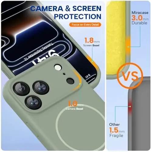 Miracase Magnetic for iPhone 17 Pro Case, Compatible with MagSafe, Integrated Silicone Camera Control Cover, 3.0mm Thicken Shockproof Drop Protection Phone Case for 17 Pro,Patina Green - 3