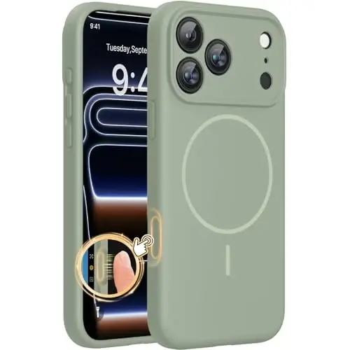 Miracase Magnetic for iPhone 17 Pro Case, Compatible with MagSafe, Integrated Silicone Camera Control Cover, 3.0mm Thicken Shockproof Drop Protection Phone Case for 17 Pro,Patina Green - 1