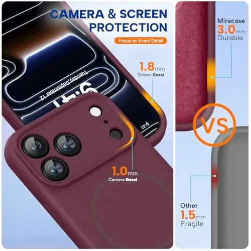 Miracase Magnetic for iPhone 17 Pro Case, Compatible with MagSafe, Integrated Silicone Camera Control Cover, 3.0mm Thicken Shockproof Drop Protection Phone Case for 17 Pro,Wine Red - 2