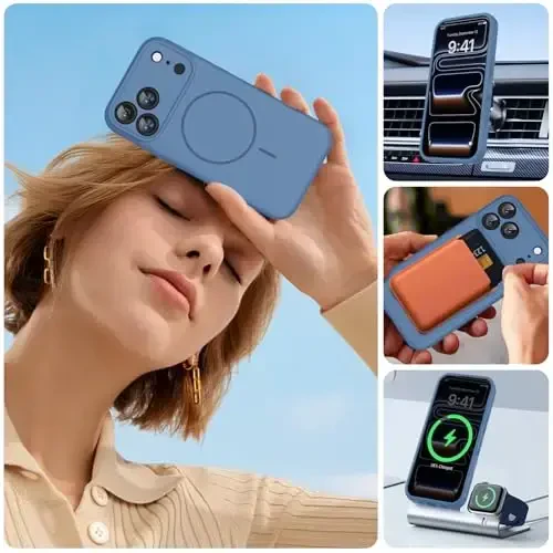 Miracase Magnetic for iPhone 17 Pro Case, MagSafe bilan mos, oʻrnatilgan silikon kamera boshqaruv qopqogʻi, 3,0 mm qalinlikdagi zarbga chidamli tushishdan himoya telefon qutisi 17 Pro uchun, shisha koʻk - 6