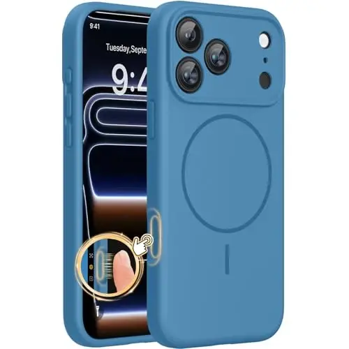 Miracase Magnetic for iPhone 17 Pro Case, MagSafe bilan mos, O'rnatilgan Silikon Kamera Boshqaruv Qopqog'i, 3.0mm Qalinlikdagi Zarba o'tkazmaydigan Himoya Telefon Qutisi 17 Pro uchun, Capri Blue - 3
