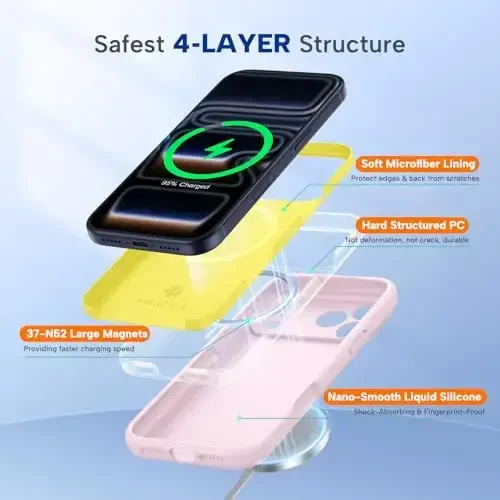 Miracase Magnetic for iPhone 17 Pro Case, MagSafe bilan mos, O'rnatilgan Silikon Kamera Boshqaruv Qopqog'i, 3.0mm Qalinlikdagi Zarba o'tkazmaydigan Tushishdan Himoya Telefon Qutisi 17 Pro uchun, Sand Pink - 4