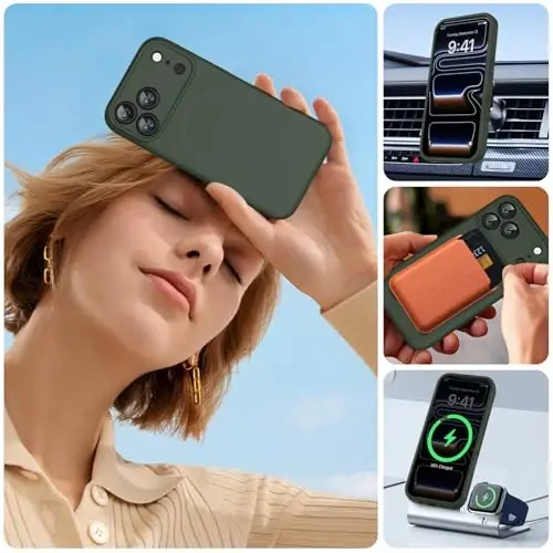 Miracase Magnetic for iPhone 17 Pro Case, MagSafe bilan mos, O'rnatilgan Silikon Kamera Boshqaruv Qopqog'i, 3.0mm Qalinlikdagi Zarba o'tkazmaydigan Tushishdan Himoya Telefon Qutisi 17 Pro,To'q yashil - 5