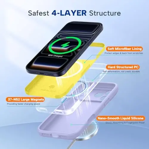 Miracase Magnetic for iPhone 17 Pro Case, MagSafe bilan mos, Oʻrnatilgan silikon kamera boshqaruv qopqogʻi, 3.0mm qalinlikdagi zarbga chidamli telefon gʻilofi 17 Pro uchun, och binafsha - 4