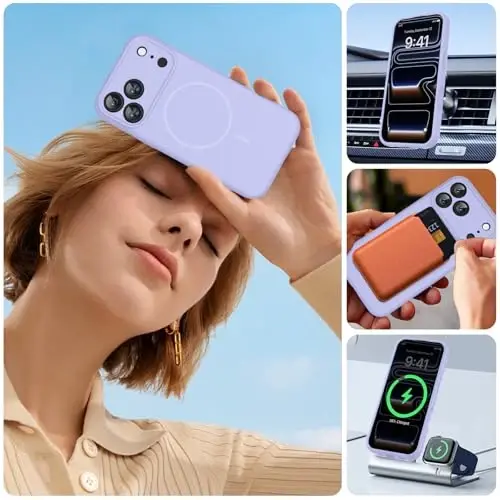 Miracase Magnetic for iPhone 17 Pro Case, MagSafe bilan mos, Oʻrnatilgan silikon kamera boshqaruv qopqogʻi, 3.0mm qalinlikdagi zarbga chidamli telefon gʻilofi 17 Pro uchun, och binafsha - 5
