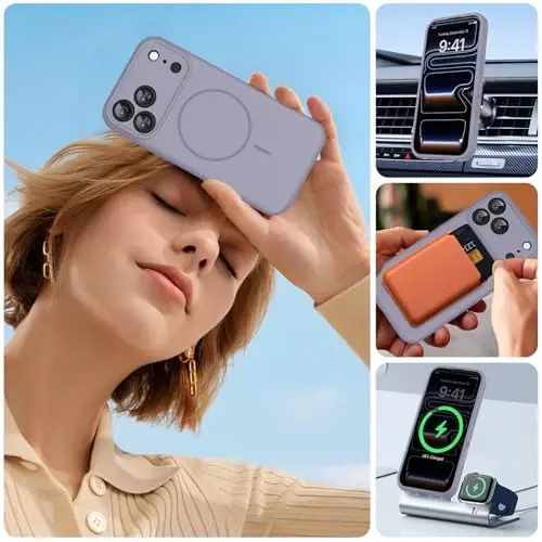 Miracase Magnetic for iPhone 17 Pro Case, MagSafe bilan mos, o'rnatilgan silikon kamera boshqaruv qopqog'i, 3.0mm qalinlikdagi zarbga chidamli tomchidan himoya qiluvchi telefon qutisi 17 Pro uchun, Lavanda kulrang - 5