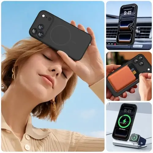 Miracase Magnetic for iPhone 17 Pro Case, MagSafe bilan mos, o'rnatilgan silikon kamera boshqaruv qopqog'i, 3.0mm qalinlikdagi zarbga chidamli tushishdan himoya telefon qutisi 17 Pro, qora - 5