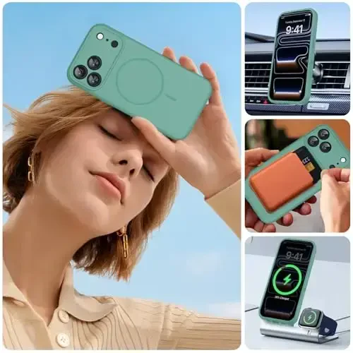 Miracase Magnetic for iPhone 17 Pro Case, MagSafe bilan mos, Oʻrnatilgan silikon kamera boshqaruv qopqogʻi, 3.0mm qalinlikdagi zarbga chidamli tushishdan himoya telefon qutisi 17 Pro uchun, Midnight Green - 10