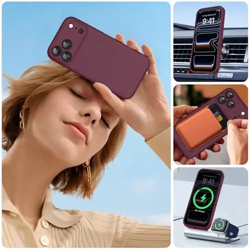 Miracase Magnetic for iPhone 17 Pro Case, MagSafe bilan mos, Oʻrnatilgan silikon kamera boshqaruv qopqogʻi, 3.0mm qalinlikdagi zarbga chidamli tushishdan himoya telefon qutisi 17 Pro uchun, Toʻq qizil - 5