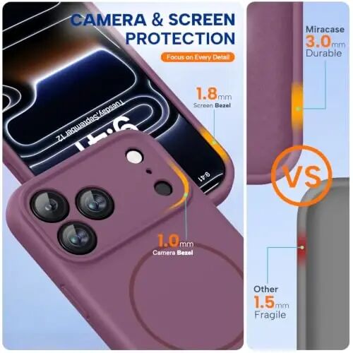 Miracase Magnetic for iPhone 17 Pro Case, Silicone, Burgundy | Compatible with MagSafe, Soft Microfiber Lining,Shockproof Drop Protection Phone Case for 17 Pro - 3