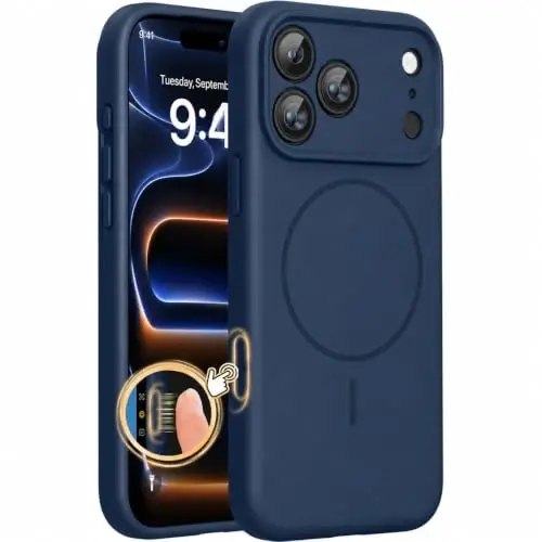 Miracase Magnetic for iPhone 17 Pro Case, Silicone, Matte Black | Compatible with MagSafe, Soft Microfiber Lining,Shockproof Drop Protection Phone Case for 17 Pro - 1