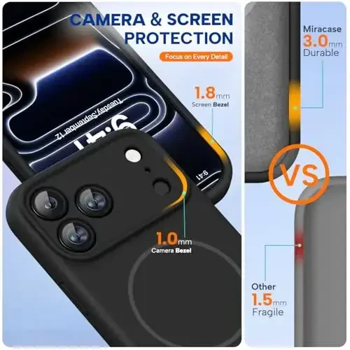 Miracase Magnetic for iPhone 17 Pro Max Case, Compatible with MagSafe, Integrated Silicone Camera Control Cover, 3.0mm Thicken Shockproof Drop Protection Phone Case for 17 ProMax, Black - 2