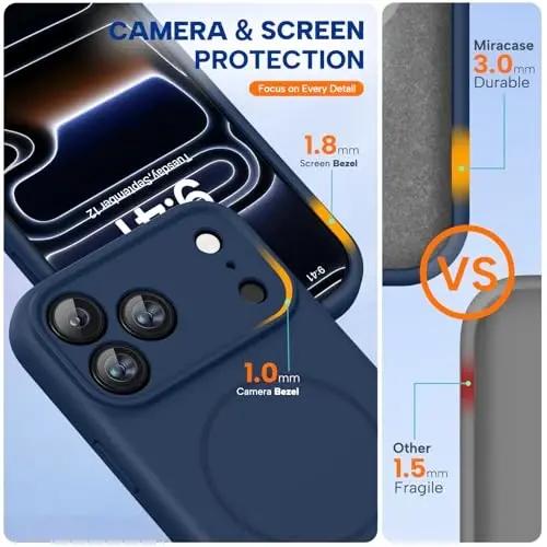 Miracase Magnetic for iPhone 17 Pro Max Case, Compatible with MagSafe, Integrated Silicone Camera Control Cover, 3.0mm Thicken Shockproof Drop Protection Phone Case for 17 ProMax, Dark Blue - 3