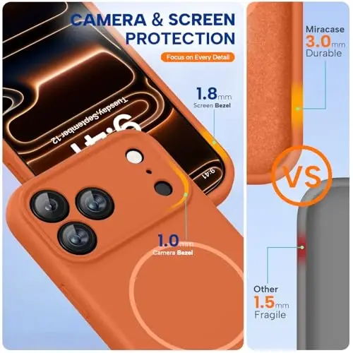 Miracase Magnetic for iPhone 17 Pro Max Case, Compatible with MagSafe, Integrated Silicone Camera Control Cover, 3.0mm Thicken Shockproof Drop Protection Phone Case for 17 ProMax, Orange - 4