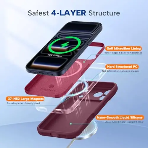 Miracase Magnetic for iPhone 17 Pro Max Case, Compatible with MagSafe, Integrated Silicone Camera Control Cover, 3.0mm Thicken Shockproof Drop Protection Phone Case for 17 ProMax, Wine Red - MIRACASE (1)