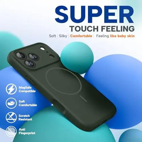 Miracase Magnetic for iPhone 17 Pro Max Case, MagSafe bilan mos, Kremniyli kamera boshqaruv qopqog'i, 3.0mm qalinlikdagi zarbga chidamli telefon qutisi iPhone 17 ProMax uchun, To'q yashil - 4