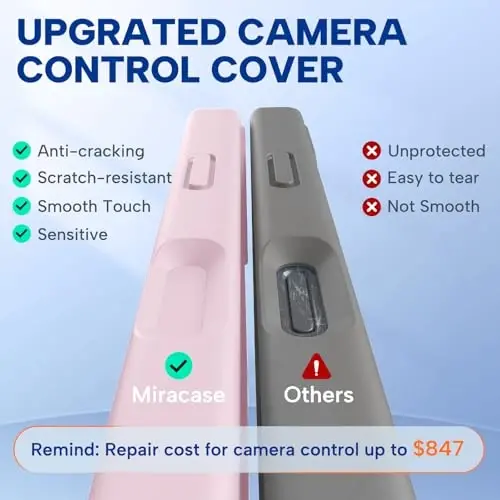 Miracase Magnetic for iPhone 17 Pro Max Case, MagSafe bilan mos, Kremniyli kamera boshqaruv qopqog'i o'rnatilgan, 3.0mm qalinlikdagi zarbga chidamli telefon qutisi 17 ProMax uchun, Sand Pink - 2