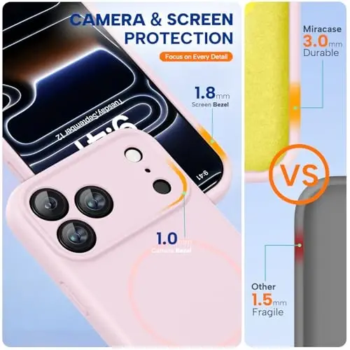 Miracase Magnetic for iPhone 17 Pro Max Case, MagSafe bilan mos, Kremniyli kamera boshqaruv qopqog'i o'rnatilgan, 3.0mm qalinlikdagi zarbga chidamli telefon qutisi 17 ProMax uchun, Sand Pink - 3