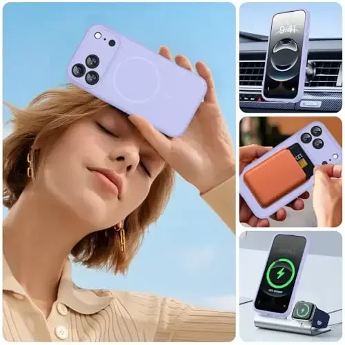 Miracase Magnetic for iPhone 17 Pro Max Case, MagSafe bilan mos, O'rnatilgan Silikon Kamera Boshqaruv Qopqog'i, 3.0mm Qalinlikdagi Zarba o'tkazmaydigan tushishdan himoya qiluvchi telefon qutisi 17 ProMax uchun, Och binafsha - 6
