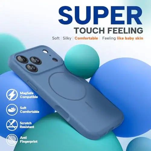 Miracase Magnetic for iPhone 17 Pro Max Case, MagSafe bilan mos, O'rnatilgan Silikon Kamera Boshqaruv Qopqog'i, 3.0mm Qalinlikdagi Zarba o'tkazmaydigan Tushishdan Himoya Telefon Qutisi 17 ProMax uchun, Shisha Moviy - 5