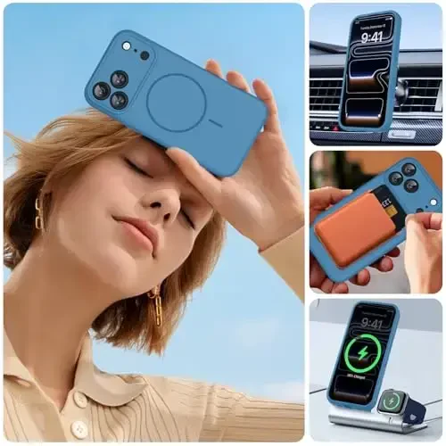 Miracase Magnetic for iPhone 17 Pro Max Case, MagSafe bilan mos, O'rnatilgan silikon kamera boshqaruv qopqog'i, 3.0mm qalinlikdagi zarbga chidamli tushishdan himoya telefon qutisi 17 ProMax uchun, Capri Blue - 6