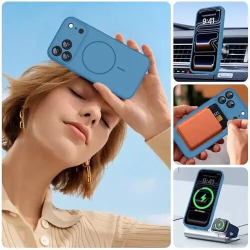 Miracase Magnetic for iPhone 17 Pro Max Case, MagSafe bilan mos, O'rnatilgan silikon kamera boshqaruv qopqog'i, 3.0mm qalinlikdagi zarbga chidamli tushishdan himoya telefon qutisi 17 ProMax uchun, Capri Blue - 1