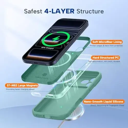 Miracase Magnetic for iPhone 17 Pro Max Case, MagSafe bilan mos, Silikon kamera qopqog'i, 3.0mm zarbga chidamli telefon qutisi 17 ProMax, Midnight Green uchun - 2