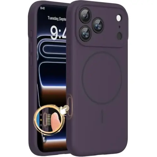 miracase Magnetic for iPhone 17 Pro Max Case, [Soft Anti-Scratch Microfiber Lining], Compatible with MagSafe, Liquid Silicone Case Shockproof Drop Protection Phone Case for 17 ProMax, Dark Purple 